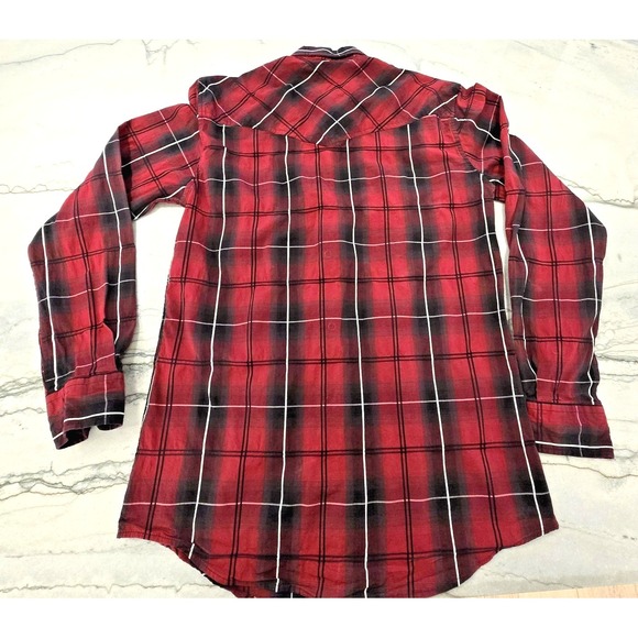 Western Performance Wear Pearl Snap Shirt Rafter C Mens Small Red Black Plaid - Picture 8 of 10